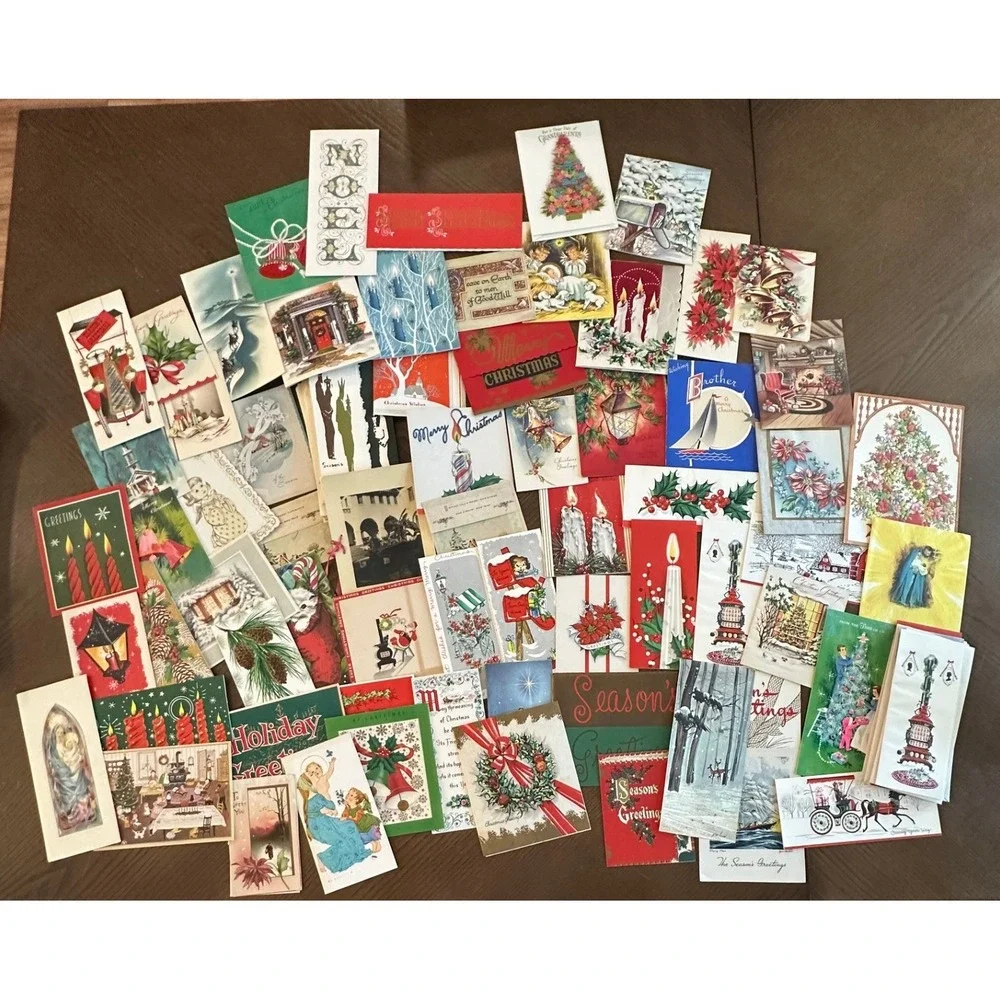 Vintage 80+ Christmas Cards Lot Mixed Retro Mid Century Holiday Ephemera Journal